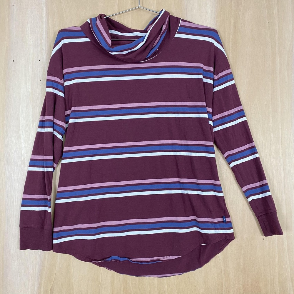 L.L.Bean Shirt Womens Medium Burgundy Stripe Cowl Neck Tunic Long Sleeve Top